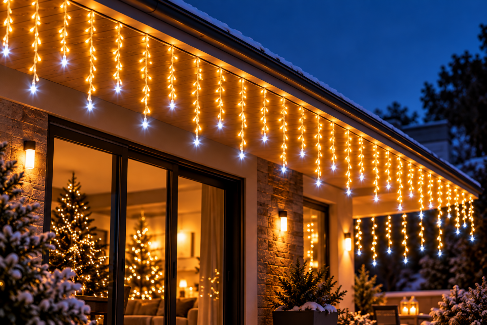 Dış Mekan Saçak LED 3 Metre 50-70-90 cm Sarkıt 192 LED Gün Işığı Çakarlı Dekoratif Aydınlatma IP65