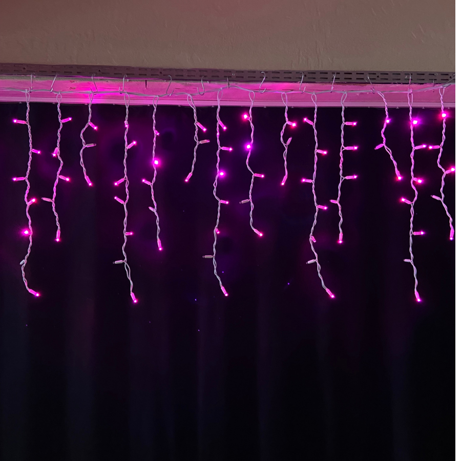 Dış Mekan Saçak LED 2 Metre 30-50-70 cm Sarkıt 92 LED Lila Çakarlı Beyaz Kablo 220V