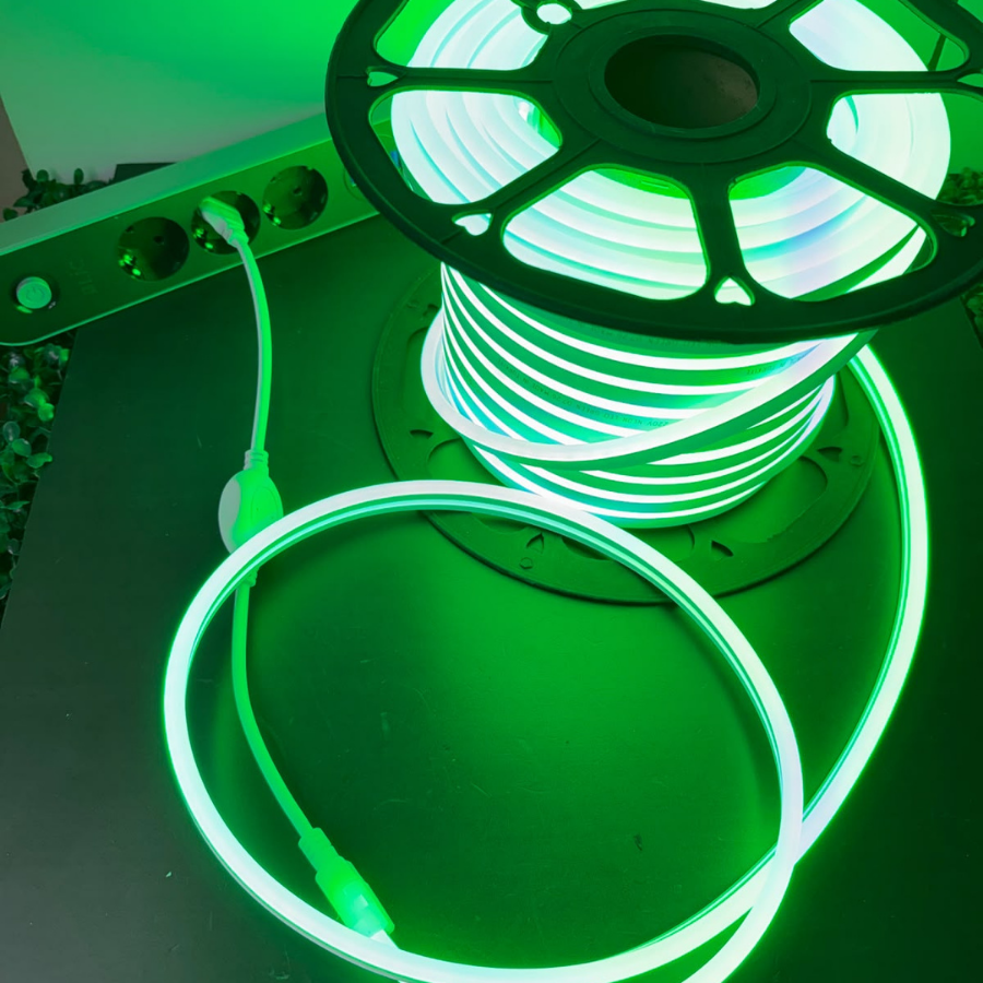 220V 8x16 mm Neon LED Dış Mekan Kesilebilir Fişli Yeşil Renk