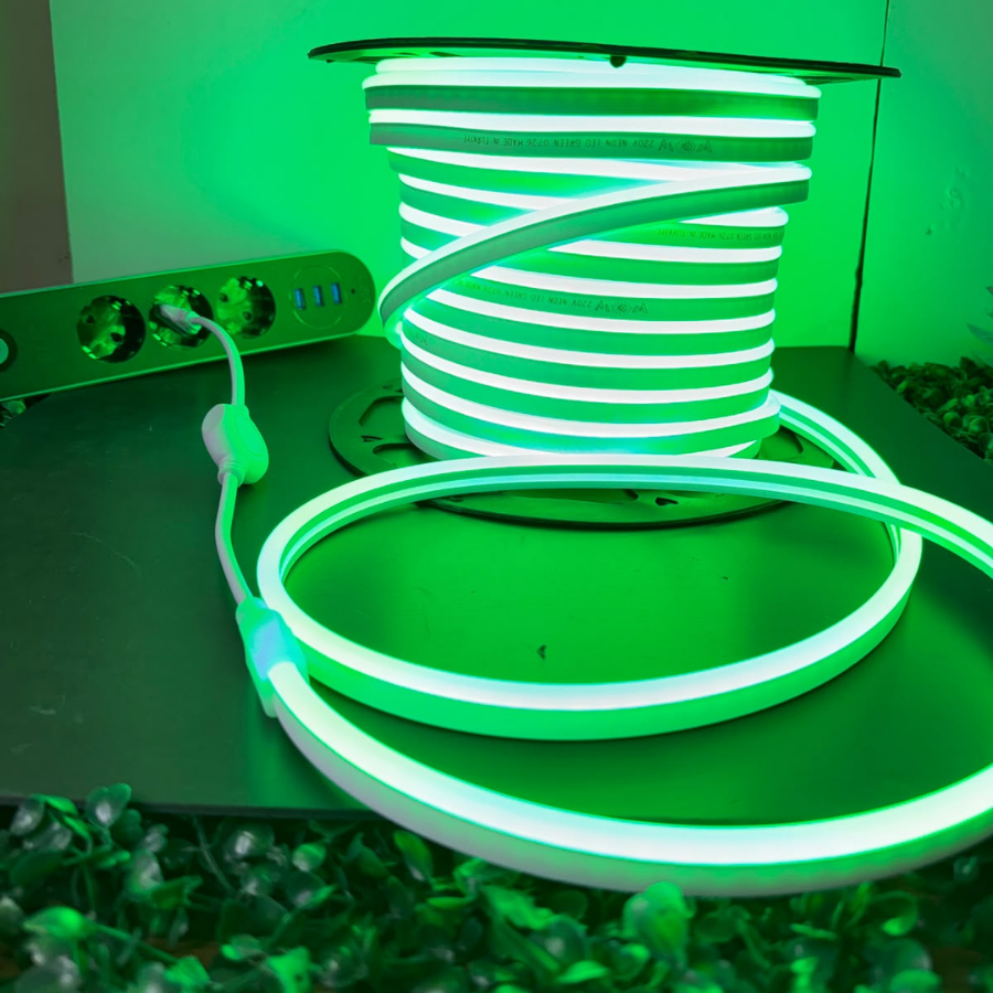 220V 8x16 mm Neon LED Dış Mekan Kesilebilir Fişli Yeşil Renk