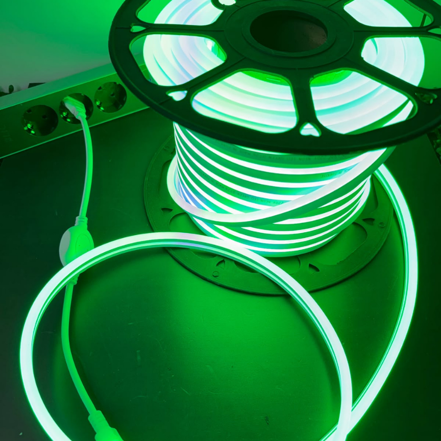 220V 8x16 mm Neon LED Dış Mekan Kesilebilir Fişli Yeşil Renk